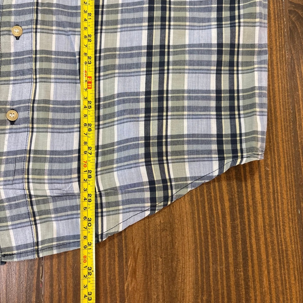 Bugle Boy Original Mens Large Short Sleeve Plaid Button Down Shirt‎ Blue Green - Picture 6 of 6